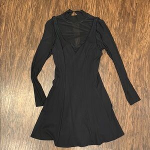 Twofer Black Skater Dress With Mesh Underlay size small